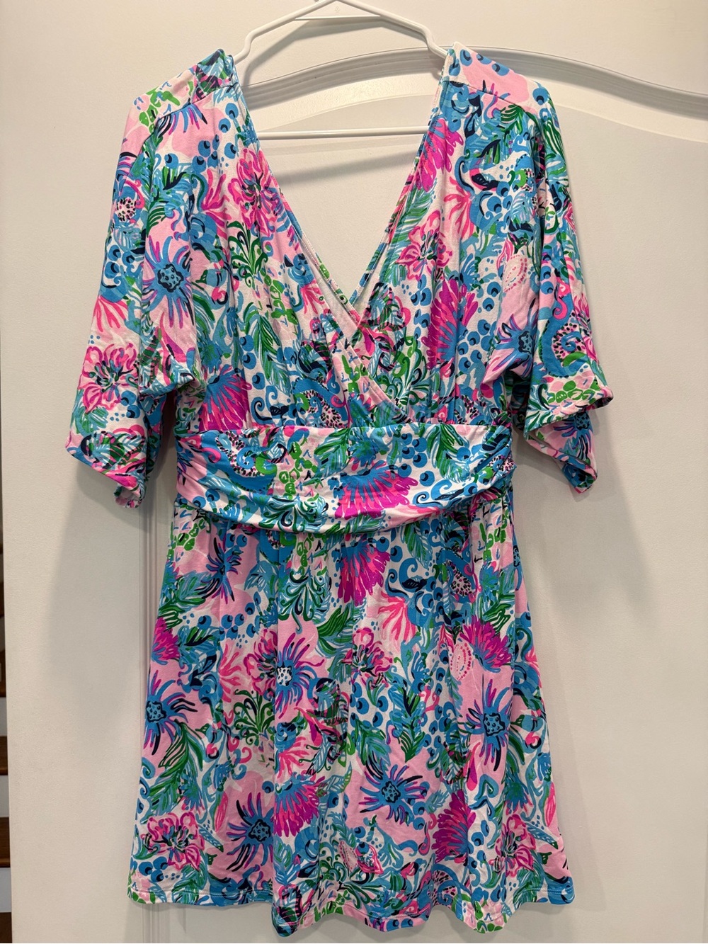 Lilly Pulitzer Tropical Floral Trim Dress in Pink, Blue & Green